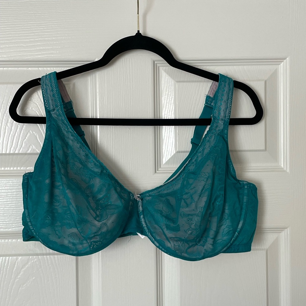 CACIQUE Modern Lace Full Coverage Bra - Size 42DDD - Green Lace Lined Underwire